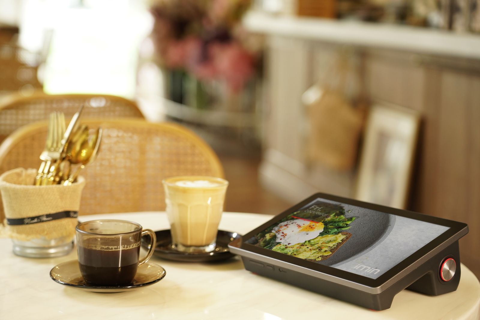 Digital menu tablet on a restaurant table
